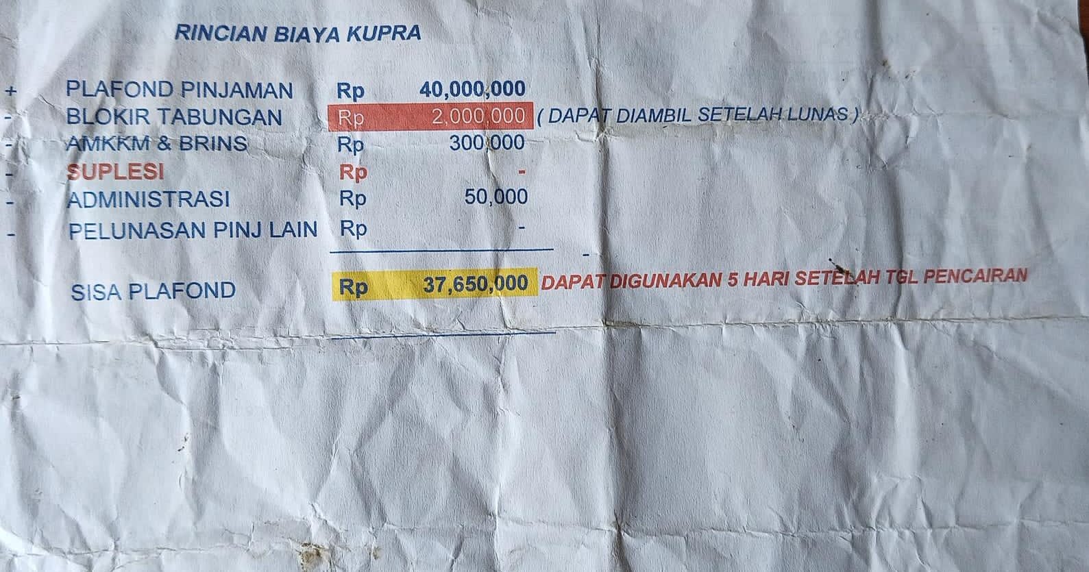Foto: Rincian Biaya KUPRA