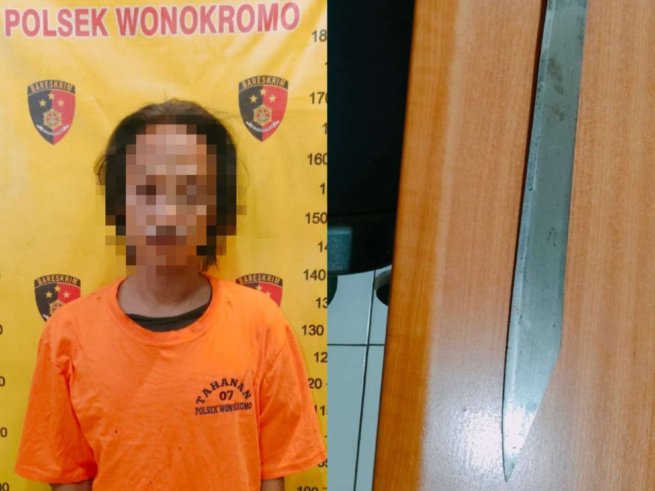 Foto: Petugas polsek Wonokromo mengamankan barang bukti dan pelaku pembacokan akibat pesta Arak Bali di kawasan Wonokromo Surabaya.