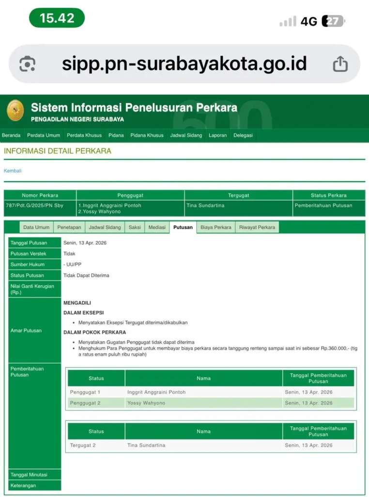 Foto: SIPP PN Surabaya