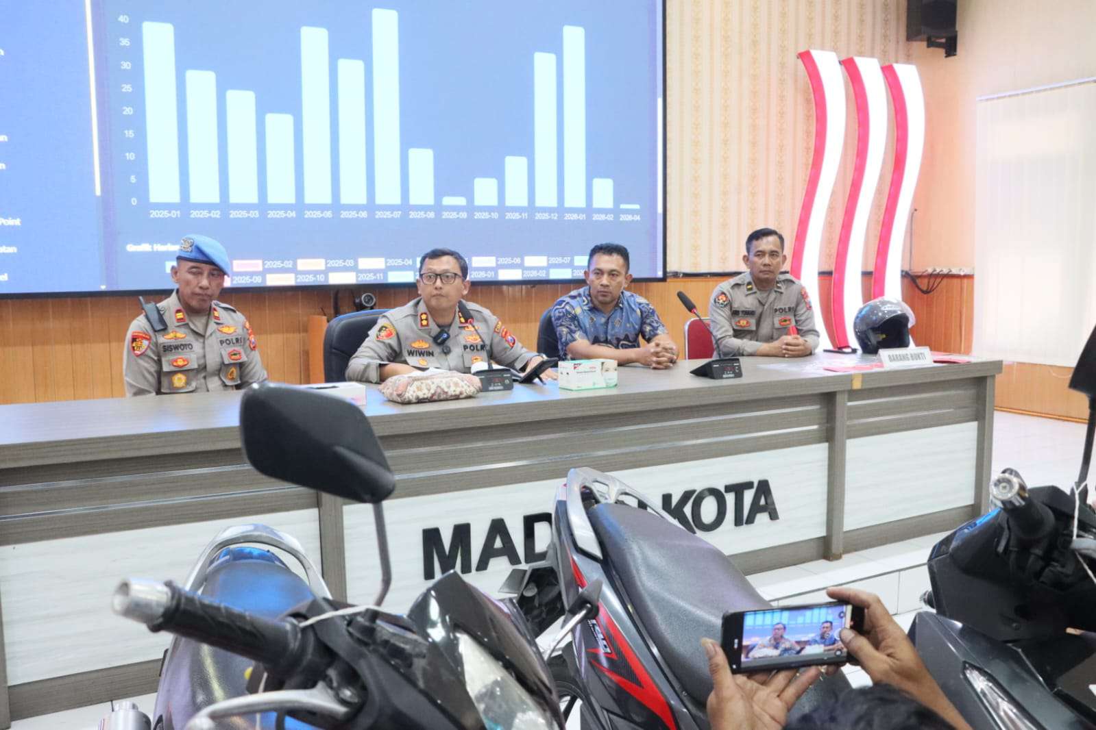 Foto: Polres Madiun Kota Konferensi pers terkait pengungkapan dua kasus curanmor di Kota Madiun.