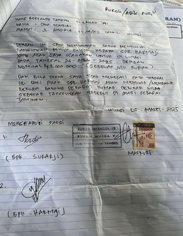 Foto: Surat Pernyataan Yang Dibuat Dina Masruri