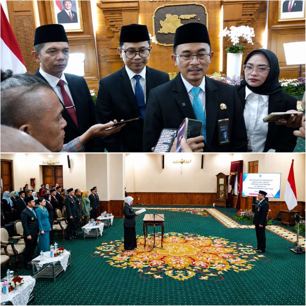 Foto: Gubernur Jawa Timur Khofifah Indar Parawansa mengukuhkan Shodiqin sebagai Kepala Perwakilan BKKBN Jawa Timur di Gedung Grahadi Surabaya.