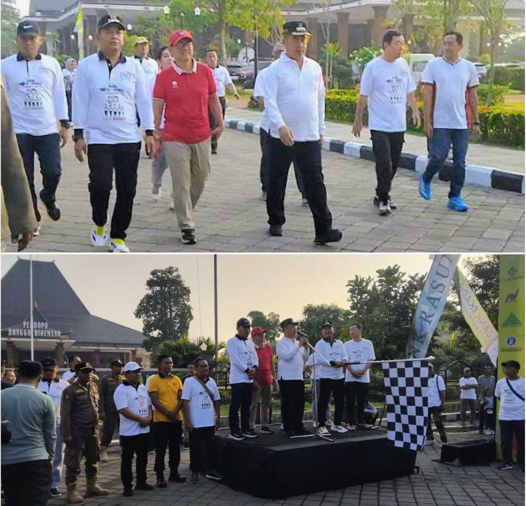 Foto: Ketua DPD PERBARINDO Jawa Timur bersama Bupati Madiun dan jajaran saat menghadiri peringatan Hari BPR Nasional 2026 di Alun-Alun Reksogati Caruban Kabupaten Madiun.