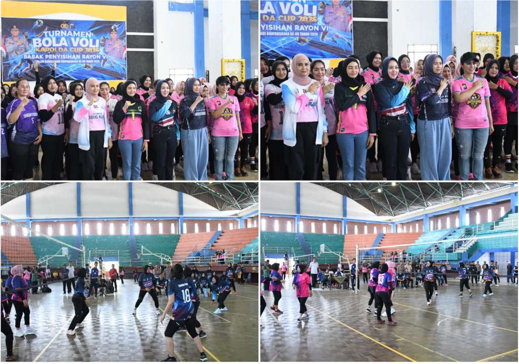Foto: Pembukaan Turnamen Bola Voli Kapolda Jatim Cup 2026 Babak Penyisihan Rayon VI di GOR Wilis Kota Madiun yang dihadiri jajaran Polri dan Bhayangkari