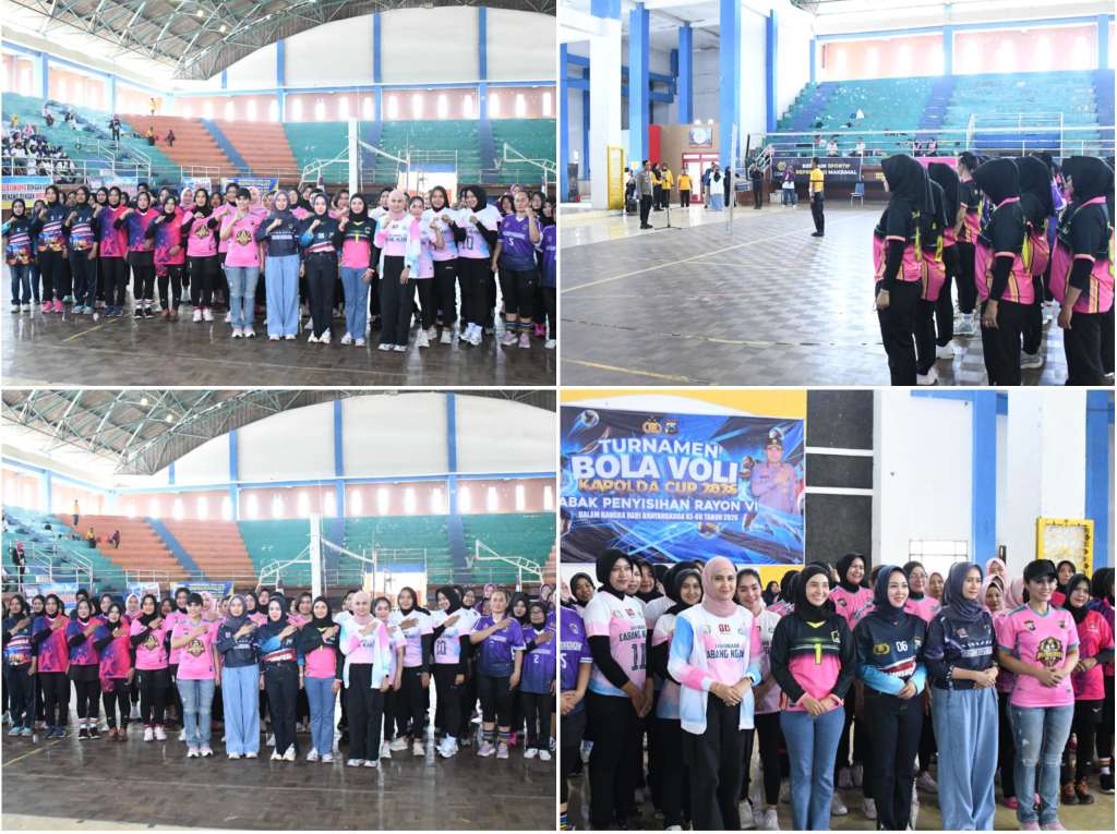 Foto: Pembukaan Turnamen Bola Voli Kapolda Jatim Cup 2026 Babak Penyisihan Rayon VI di GOR Wilis Kota Madiun yang dihadiri jajaran Polri dan Bhayangkari