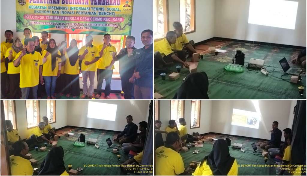 Foto: Petani mengikuti Sekolah Lapang DBHCHT di Kelompok Tani Maju Berkah Desa Cermo Kabupaten Madiun dengan pelatihan pembuatan pupuk organik dari kotoran hewan untuk meningkatkan kesuburan tanah.