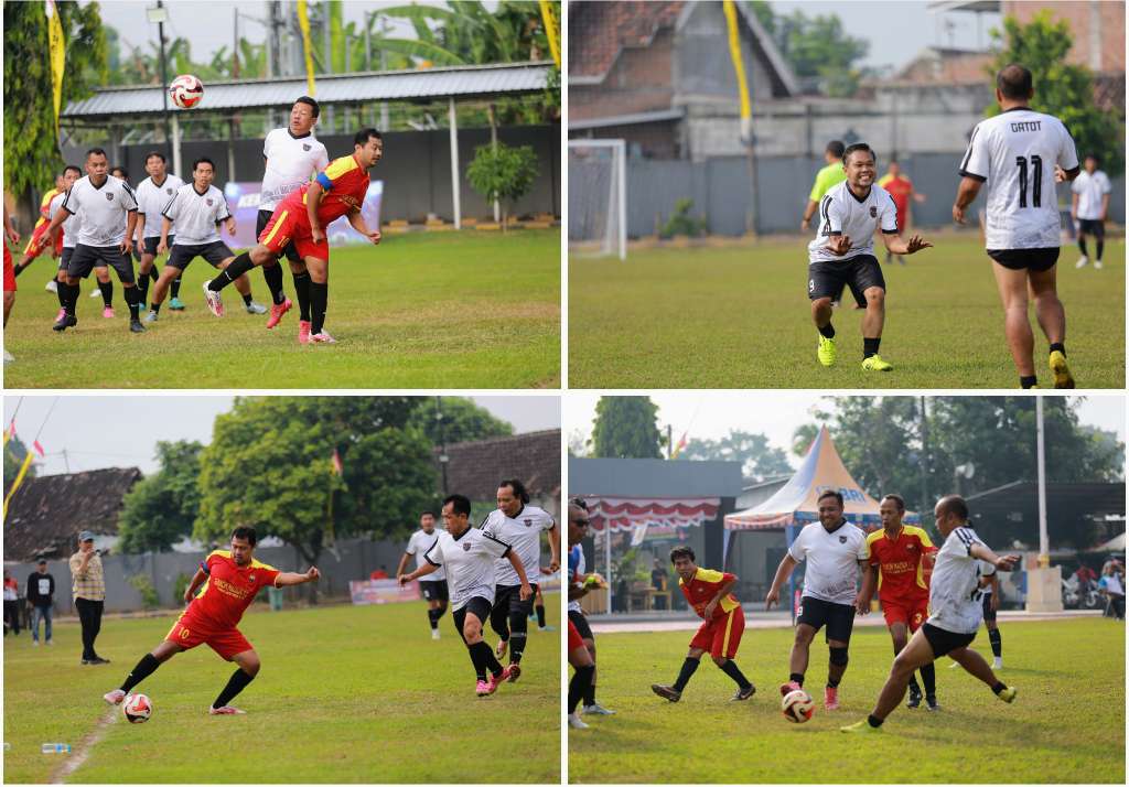 Foto: Gatot Setiaki merayakan quattrick saat membawa Sparta Pena FC mengalahkan Senkom Polri 4-2 pada perempat final Kapolres Madiun Cup 2026 di Lapangan Tri Brata Polres Madiun.