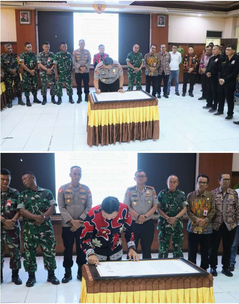 Foto: Rapat koordinasi Pemkot Madiun bersama TNI-Polri dan perguruan pencak silat membahas pengamanan Bulan Suro 2026 di Graha Krida Praja Kota Madiun.