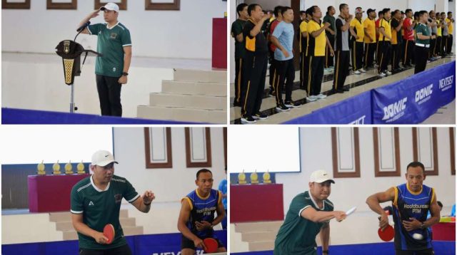 Foto: AKBP Rosyid Hartanto membuka Turnamen Tenis Meja Hari Bhayangkara ke-80 di Gedung Baradaksa Polrestabes Surabaya yang diikuti personel Polrestabes dan Polsek jajaran.