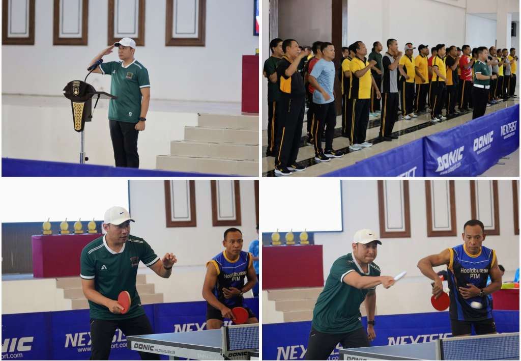 Foto: AKBP Rosyid Hartanto membuka Turnamen Tenis Meja Hari Bhayangkara ke-80 di Gedung Baradaksa Polrestabes Surabaya yang diikuti personel Polrestabes dan Polsek jajaran.