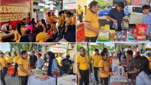 Foto: Kapolres Pelabuhan Tanjung Perak AKBP Wahyu Hidayat meninjau kegiatan bakti kesehatan gratis dan bazar murah dalam rangka peringatan Hari Bhayangkara ke-80 Tahun 2026.