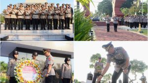 Foto: Kapolres Madiun Kota AKBP Wiwin Junianto memimpin ziarah rombongan di Taman Makam Pahlawan Kota Madiun dalam rangka HUT Bhayangkara ke-80 Tahun 2026.