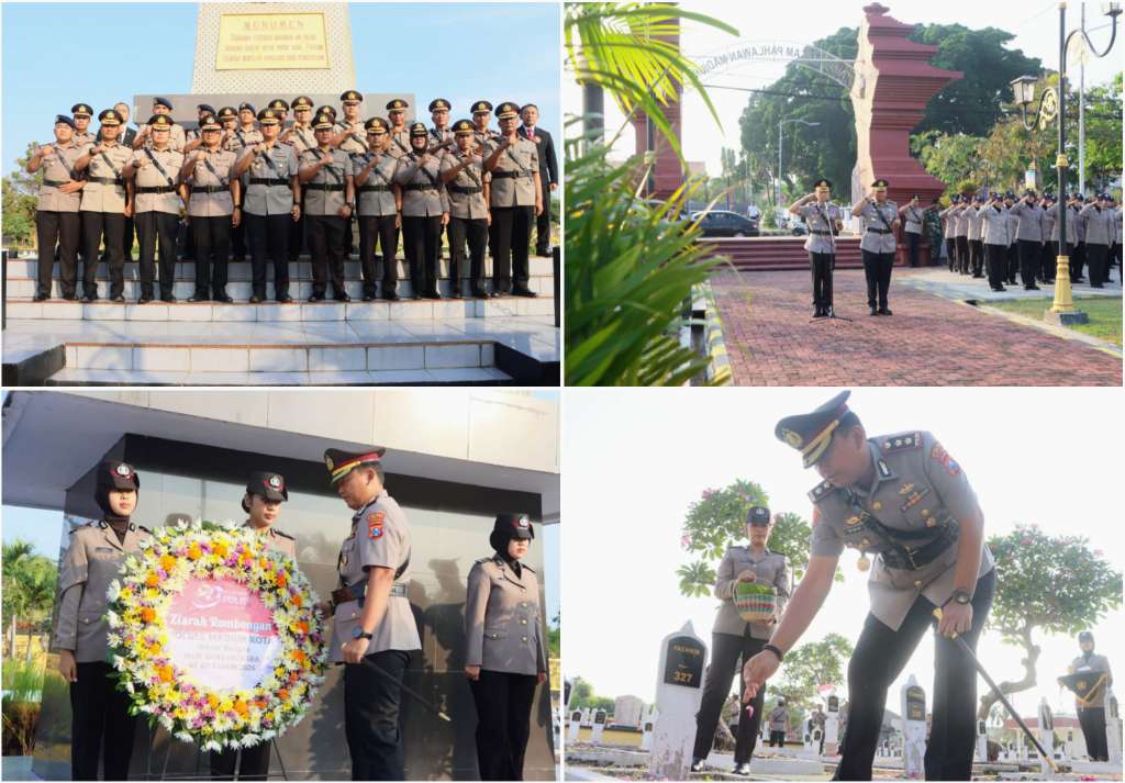 Foto: Kapolres Madiun Kota AKBP Wiwin Junianto memimpin ziarah rombongan di Taman Makam Pahlawan Kota Madiun dalam rangka HUT Bhayangkara ke-80 Tahun 2026.