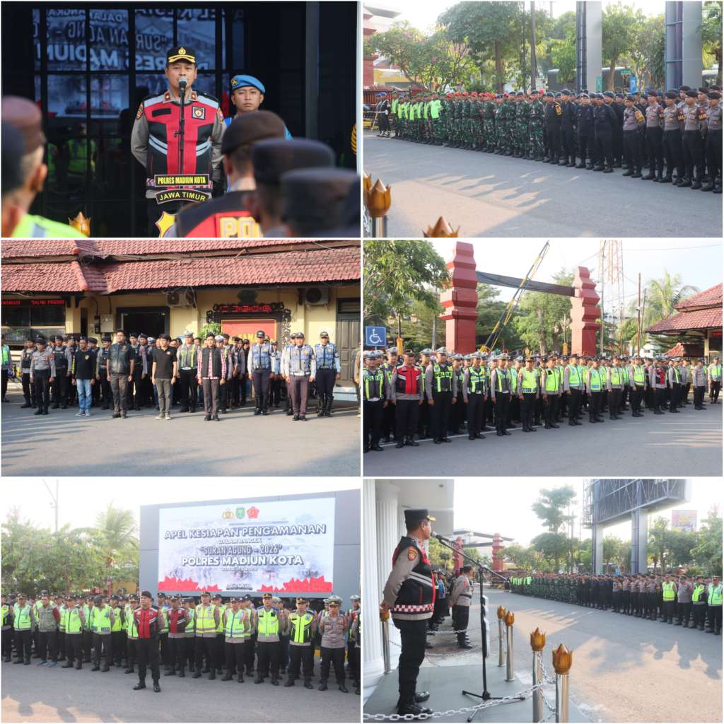 Foto: Apel Kesiapan Operasi Aman Suro 2026 di Mapolres Madiun Kota yang melibatkan 983 personel gabungan untuk pengamanan Suran Agung PSHWTM.