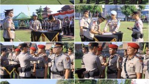 Foto: Kapolres Madiun AKBP Kemas Indra Natanegara memimpin upacara serah terima jabatan delapan Pejabat Utama dan Kapolsek jajaran di Lapangan Tri Brata Polres Madiun.