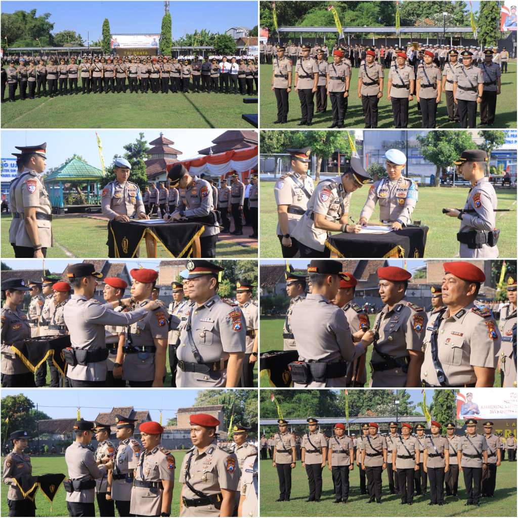 Foto: Kapolres Madiun AKBP Kemas Indra Natanegara memimpin upacara serah terima jabatan delapan Pejabat Utama dan Kapolsek jajaran di Lapangan Tri Brata Polres Madiun.