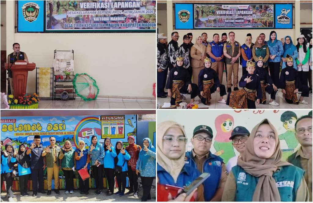 Foto: Tim Verifikator Provinsi Jawa Timur melakukan penilaian lapangan Program Berseri 2026 kategori Mandiri di Desa Tiron, Kabupaten Madiun, dengan meninjau inovasi pengelolaan sampah dan lingkungan berkelanjutan.