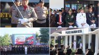 Foto: Kapolres Madiun Kota AKBP Wiwin Junianto memimpin peringatan HUT Bhayangkara ke-80 di Mako Polres Madiun Kota bersama jajaran dan Forkopimda.