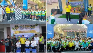 Foto: Bupati Madiun Hari Wuryanto melepas 85 peserta The Nice Kids Fun Run 2026 di depan Balai Desa Bongsopotro, Kecamatan Saradan, Kabupaten Madiun.