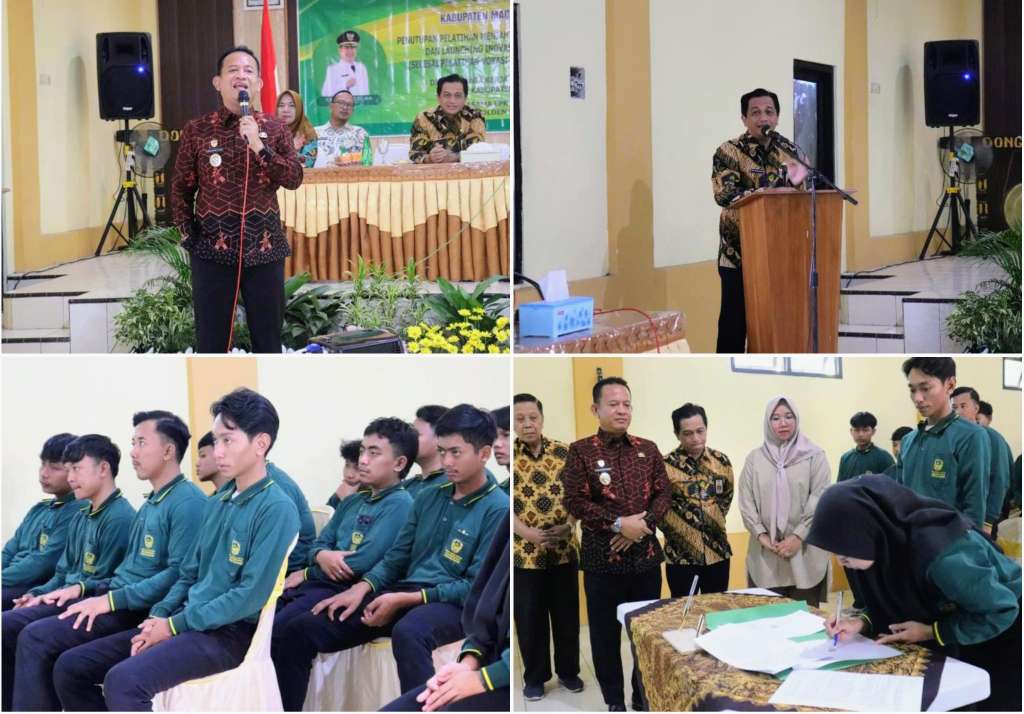 Foto: Wakil Bupati Madiun dr. Purnomo Hadi meluncurkan inovasi Selai Pisang Raja pada pelatihan menjahit upper sepatu di Balai Desa Ngampel, Mejayan.