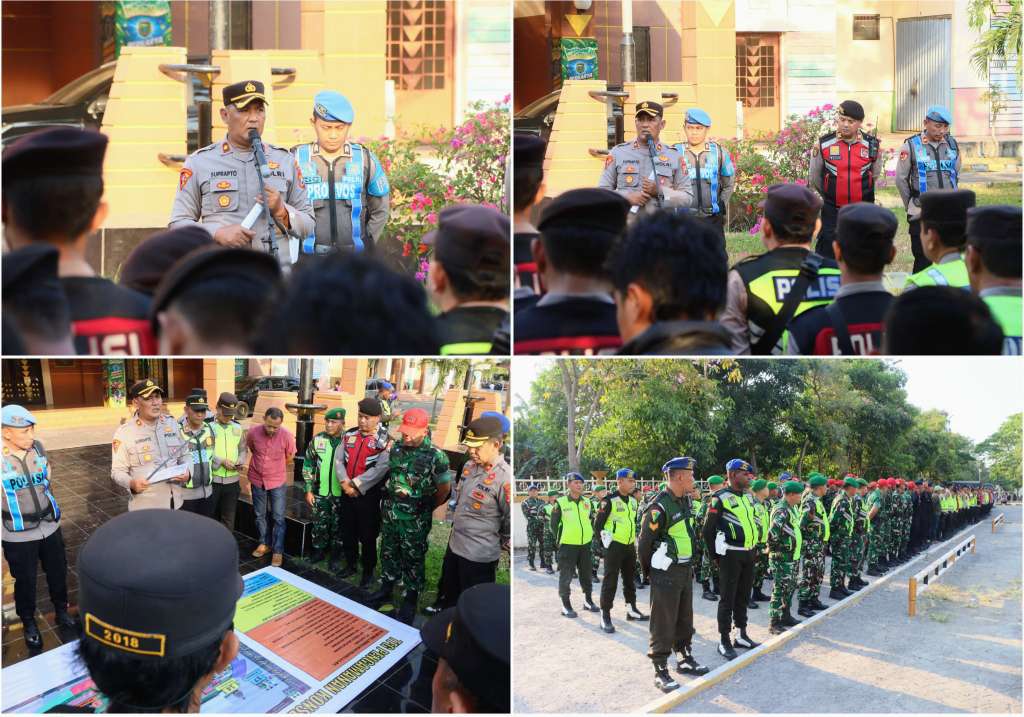 Foto: Ratusan personel gabungan Polres Madiun Kota bersiaga mengamankan konser Dewa 19 Feat. Virzha di Stadion Wilis, Kota Madiun, dalam rangka Madiun Play Music Festival Hari Jadi ke-108 Kota Madiun.