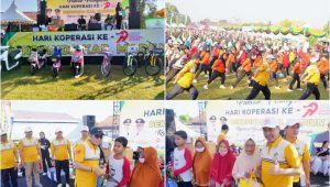Foto: Bupati Madiun Hari Wuryanto bersama jajaran pemerintah menghadiri Puncak Peringatan Hari Koperasi ke-79 Kabupaten Madiun di Lapangan Desa Teguhan yang dimeriahkan jalan santai dan bazar UMKM.