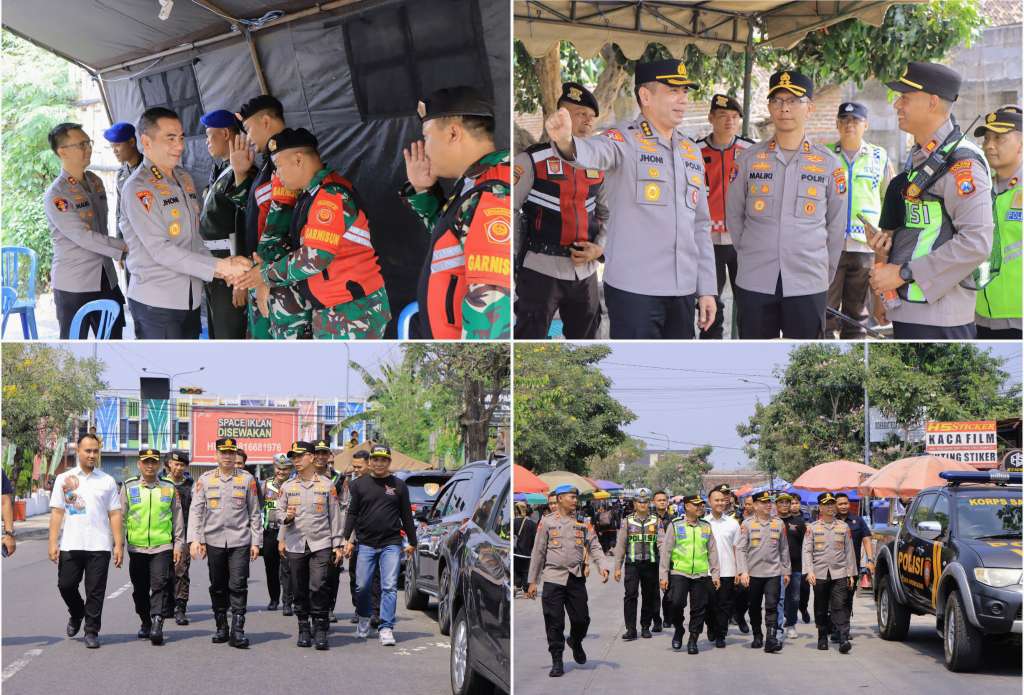 Foto: Kapolres Madiun AKBP Ridwan Maliki bersama Karoops Polda Jatim Kombes Pol. Joni Iskandar meninjau pengamanan Pengesahan Warga Baru IKS PI Kera Sakti di Padepokan Wonoasri, Kabupaten Madiun.