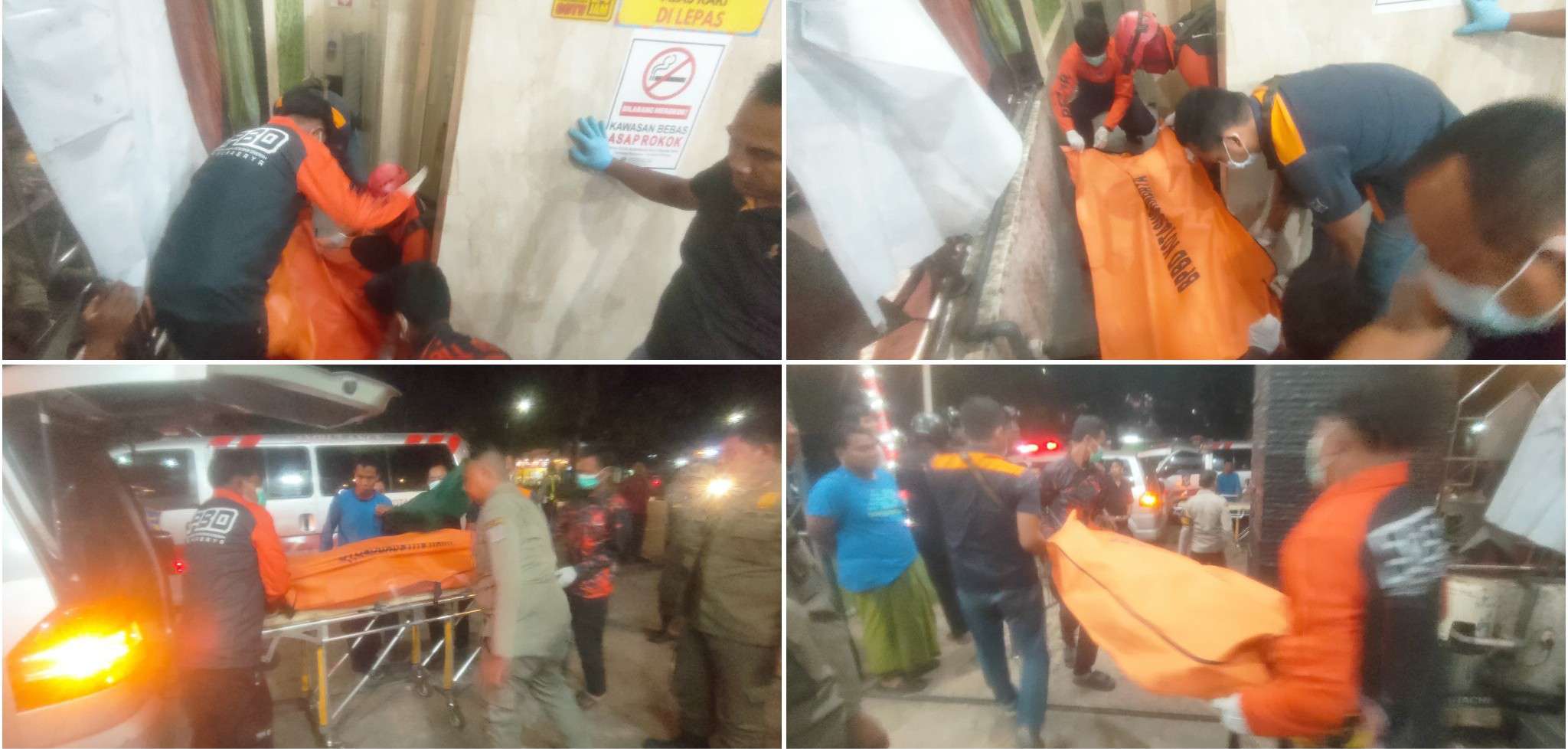 Foto: Petugas gabungan melakukan olah TKP dan evakuasi jenazah pria yang ditemukan meninggal di rumah kawasan Dupak, Krembangan, Surabaya.