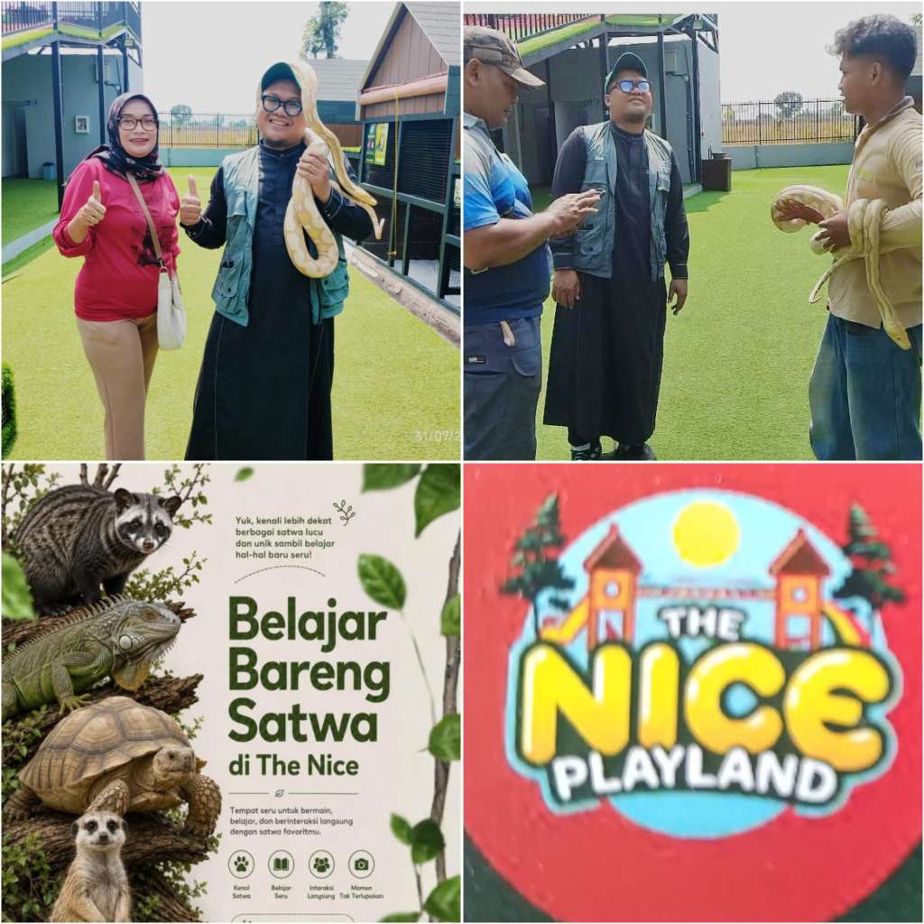Foto: Pengunjung berinteraksi dengan satwa lucu di The Nice Playland Madiun dalam wisata edukasi keluarga yang menyenangkan.