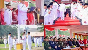 Foto: Bupati Madiun Hari Wuryanto memimpin upacara HUT ke-81 Kemerdekaan RI di Alun-Alun Reksogati Caruban.