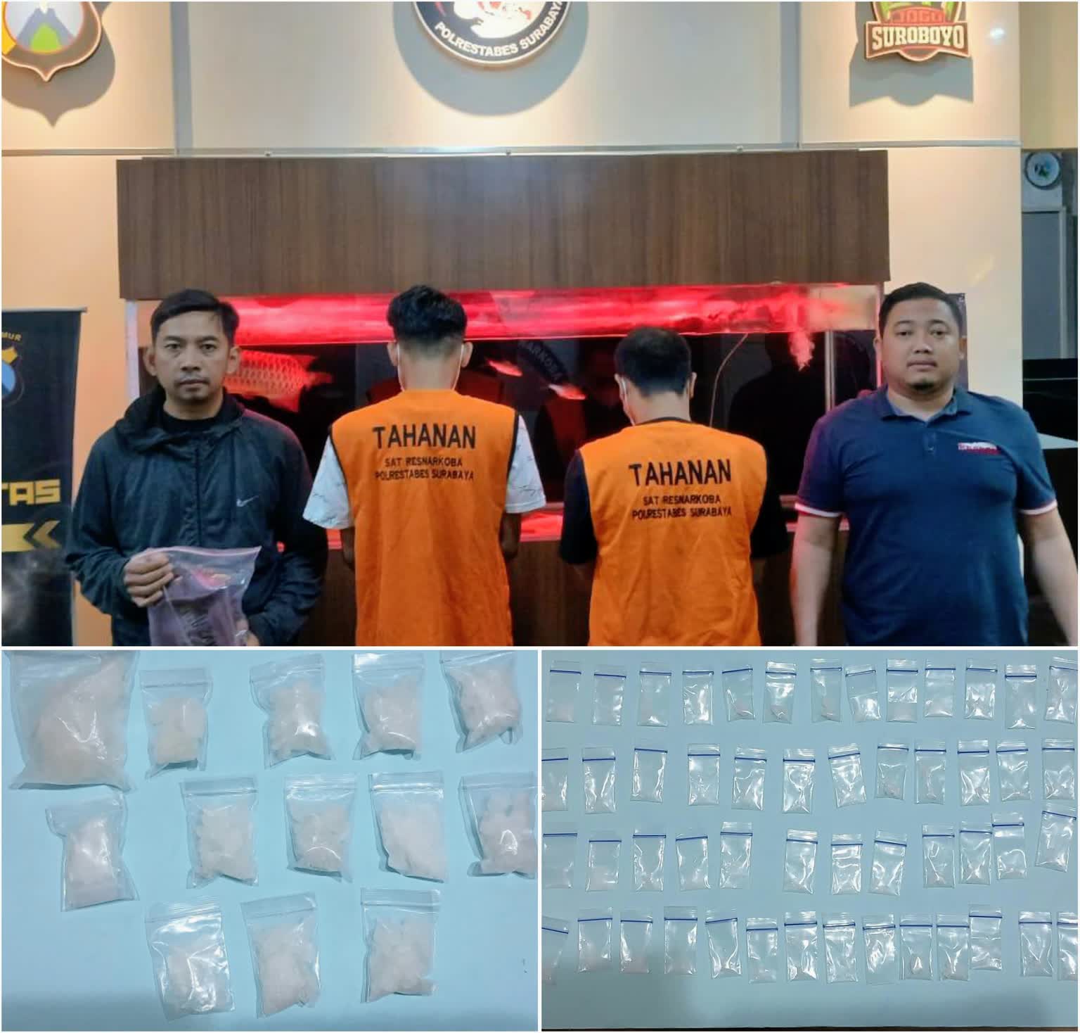 Foto: Polrestabes Surabaya mengamankan dua terduga pengedar sabu dengan barang bukti 250,16 gram