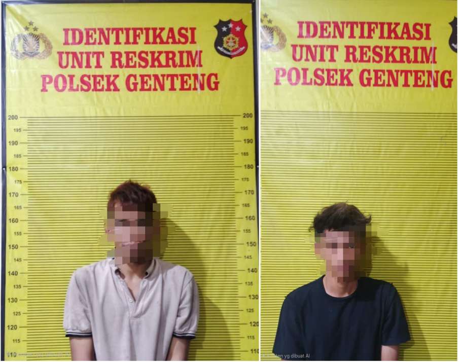 Foto: Kapolsek Genteng menunjukkan dua tersangka curanmor beserta barang bukti alat pembobol kunci sepeda motor hasil pengungkapan kasus di Surabaya.