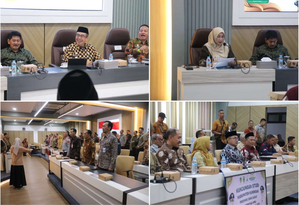 Foto: Bupati Madiun Hari Wuryanto menerima kunjungan kerja Wakil Bupati Kuningan Tuti Andriani dalam studi tiru implementasi KPBU APJ di Puspem Caruban, Kabupaten Madiun.