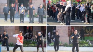 Foto: Bupati Madiun Hari Wuryanto memimpin apel pagi dan senam bersama ASN serta mengapresiasi keberhasilan Sepasma yang menghasilkan perputaran ekonomi UMKM hingga Rp5,3 miliar.