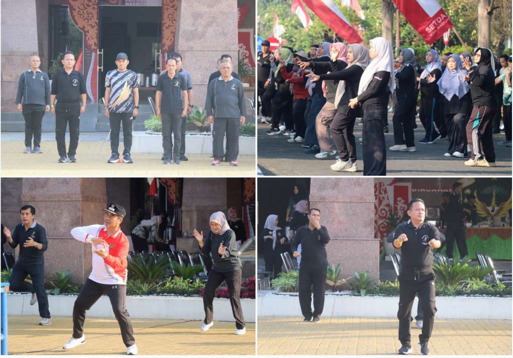 Foto: Bupati Madiun Hari Wuryanto memimpin apel pagi dan senam bersama ASN serta mengapresiasi keberhasilan Sepasma yang menghasilkan perputaran ekonomi UMKM hingga Rp5,3 miliar.