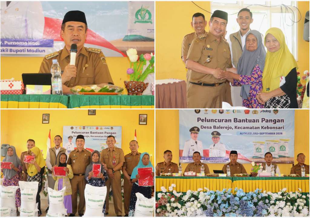 Foto: Penyaluran bantuan pangan Perum Bulog kepada masyarakat penerima manfaat di Desa Balerejo, Kabupaten Madiun