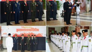 Foto: Bupati Madiun Hari Wuryanto mengukuhkan 76 anggota Paskibraka Kabupaten Madiun Tahun 2026 di Pendopo Ronggo Djumeno Caruban