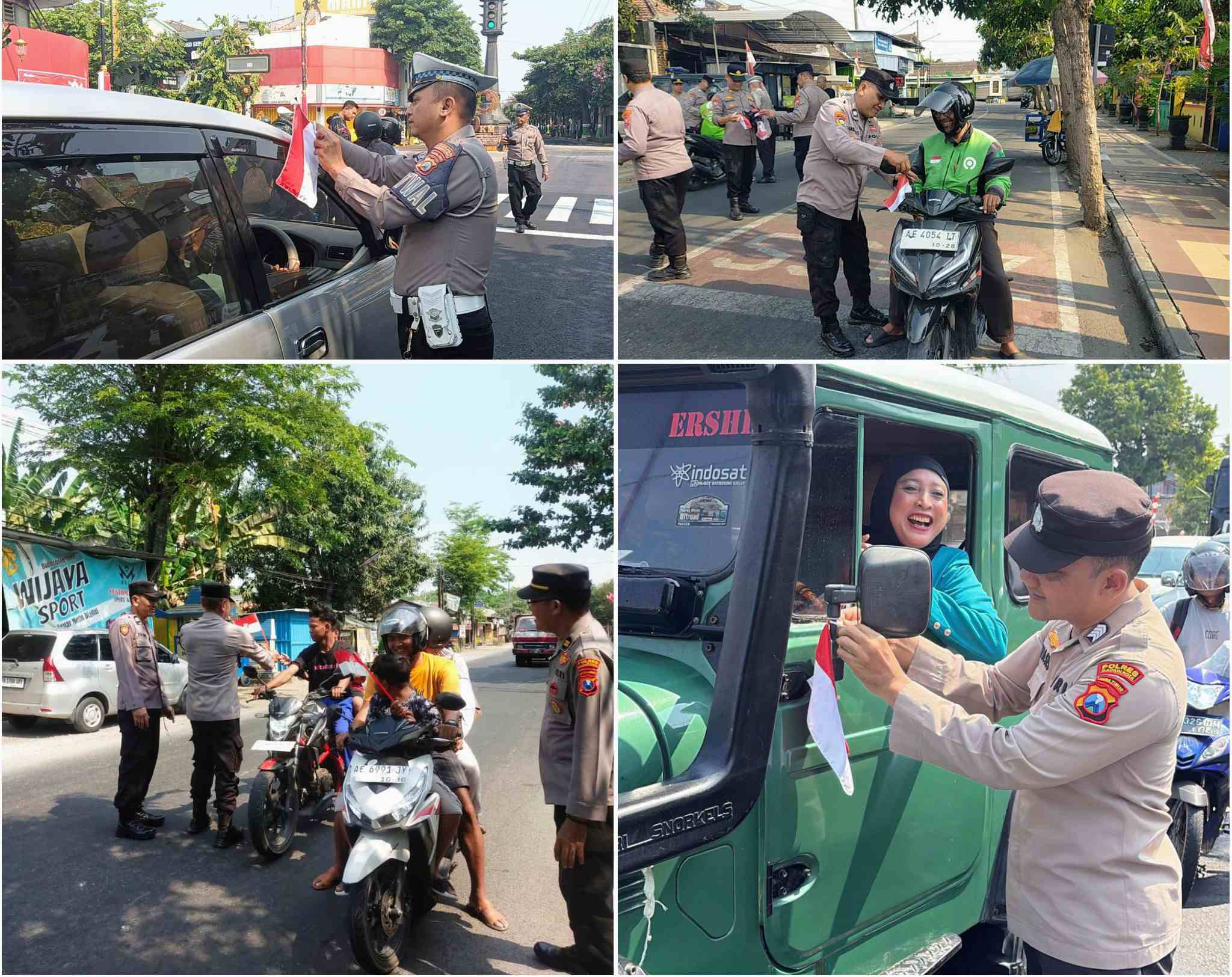 Foto: Polres Madiun Kota membagikan bendera Merah Putih kepada masyarakat menjelang HUT ke-81 Kemerdekaan RI.