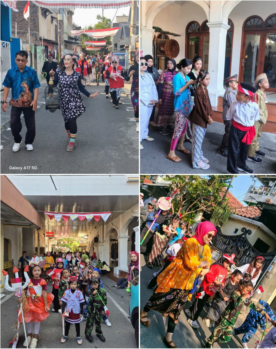 Foto: Karnaval HUT RI ke-81 warga RW 04 Kupang Panjaan Surabaya dengan pakaian adat Nusantara