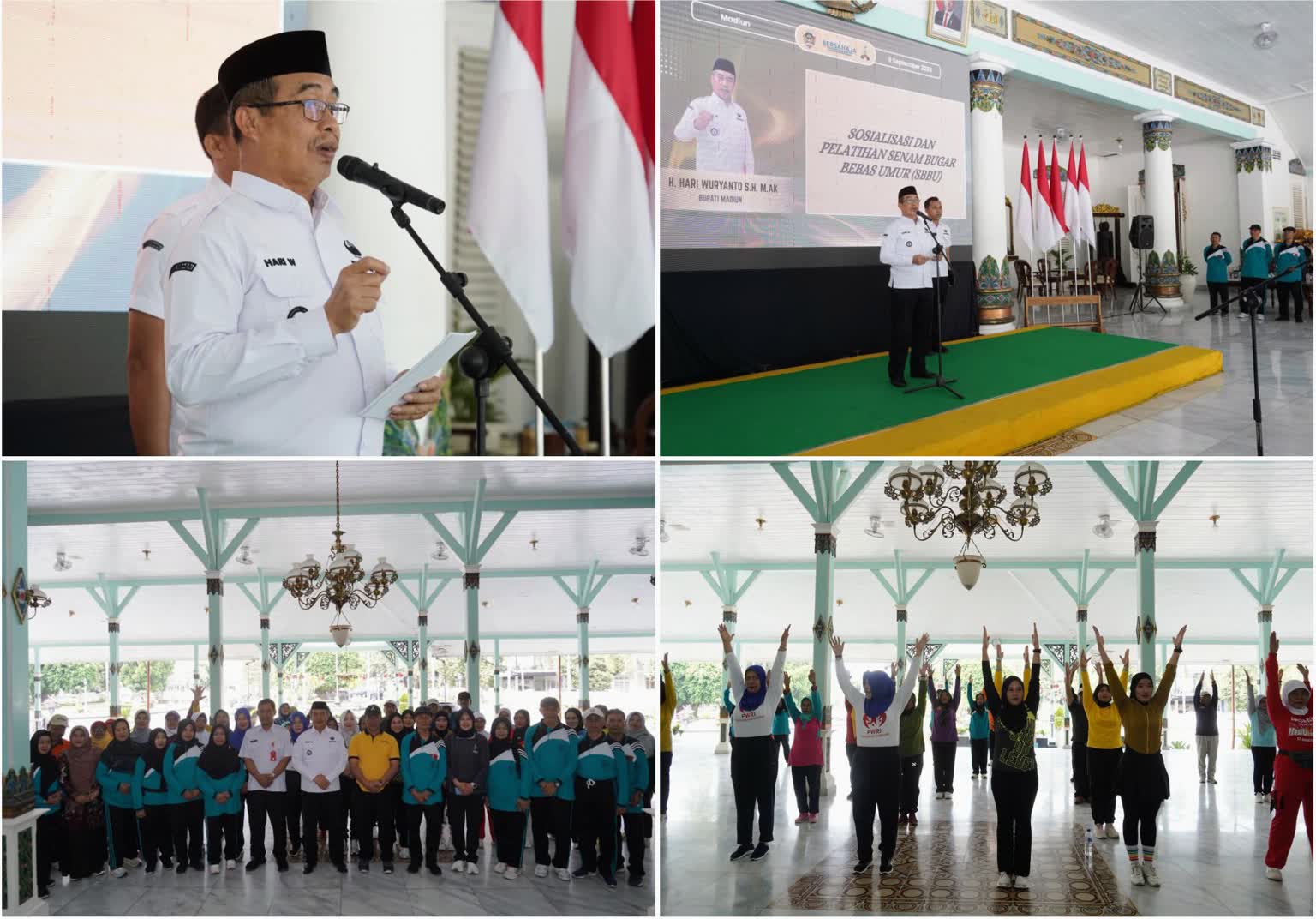 foto: Bupati Madiun Hari Wuryanto membuka sosialisasi Senam Bugar Sepanjang Usia bagi lansia di Pendopo Mudagraha Madiun