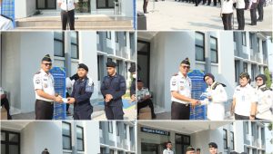 Foto: Kepala Rutan Kelas I Surabaya Tristiantoro Adi Wibowo bersama pegawai mengikuti apel pagi dan pembagian suplemen serta vitamin
