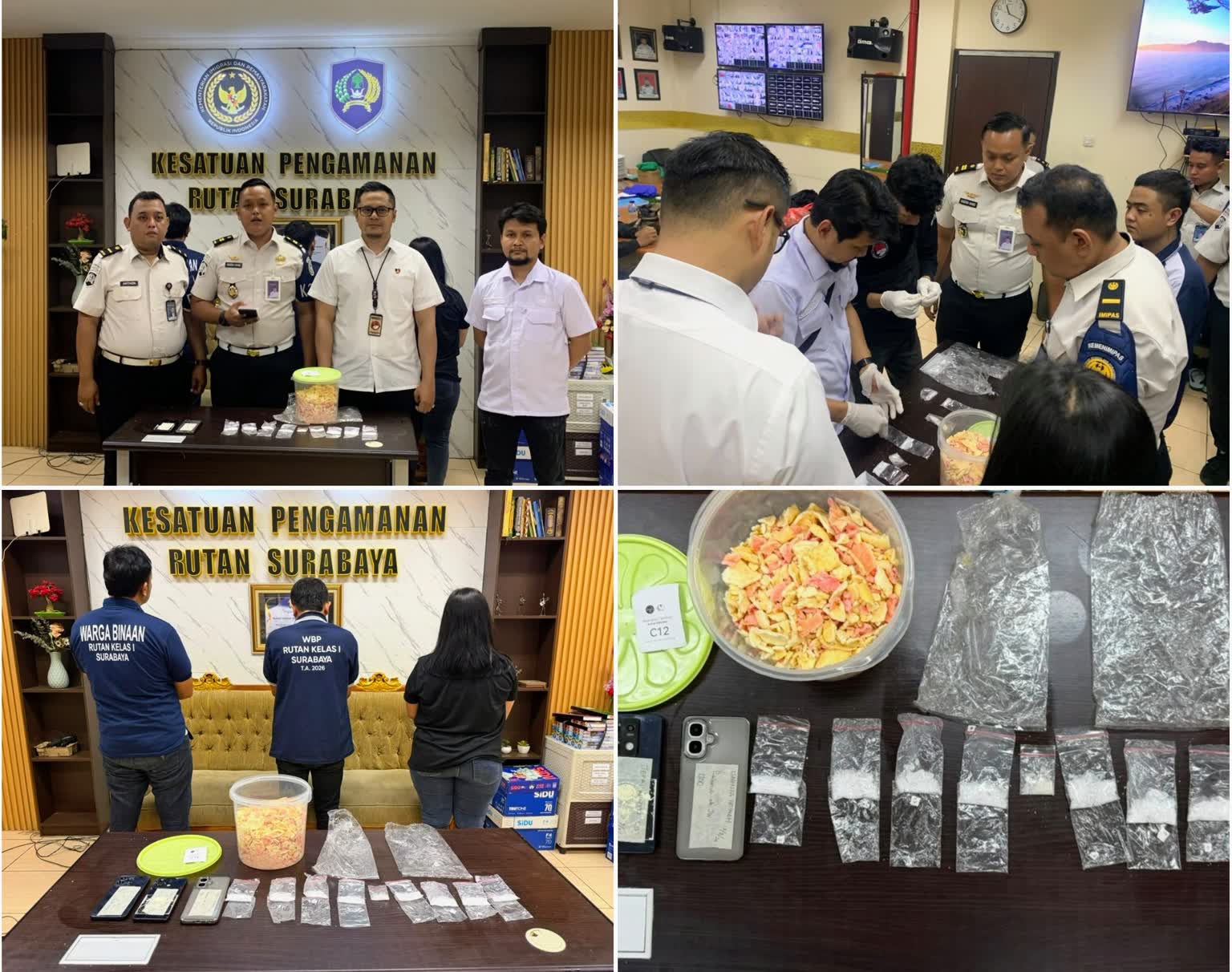 Foto: Petugas Rutan Kelas I Surabaya menggagalkan penyelundupan 9 pocket diduga sabu yang disembunyikan dalam kerupuk plompong