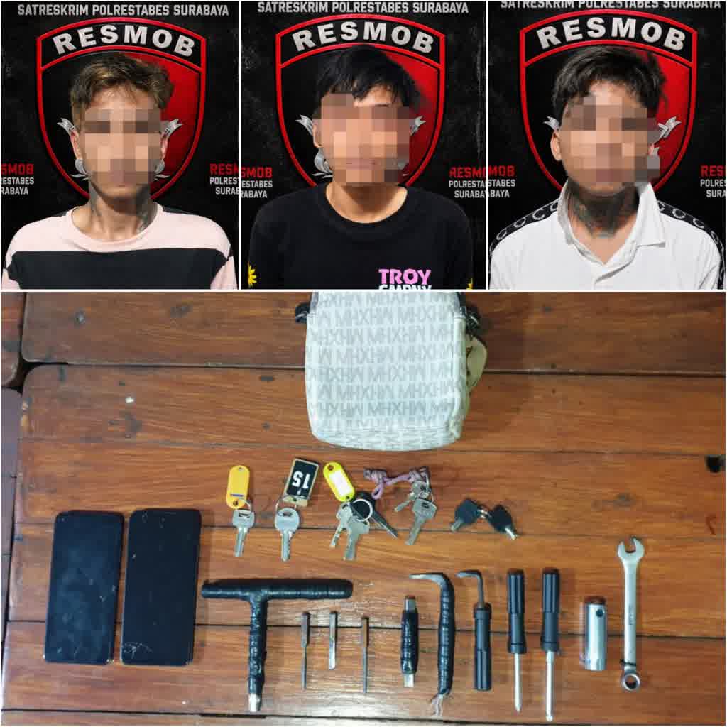 Foto: Polrestabes Surabaya menangkap tiga residivis komplotan curanmor yang diduga beraksi di 36 TKP