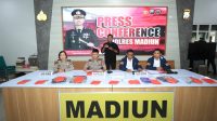 Foto: Kapolres Madiun AKBP Ridwan Maliki saat menyampaikan pengungkapan enam perkara dugaan pencurian dalam Operasi Sikat Semeru 2026.